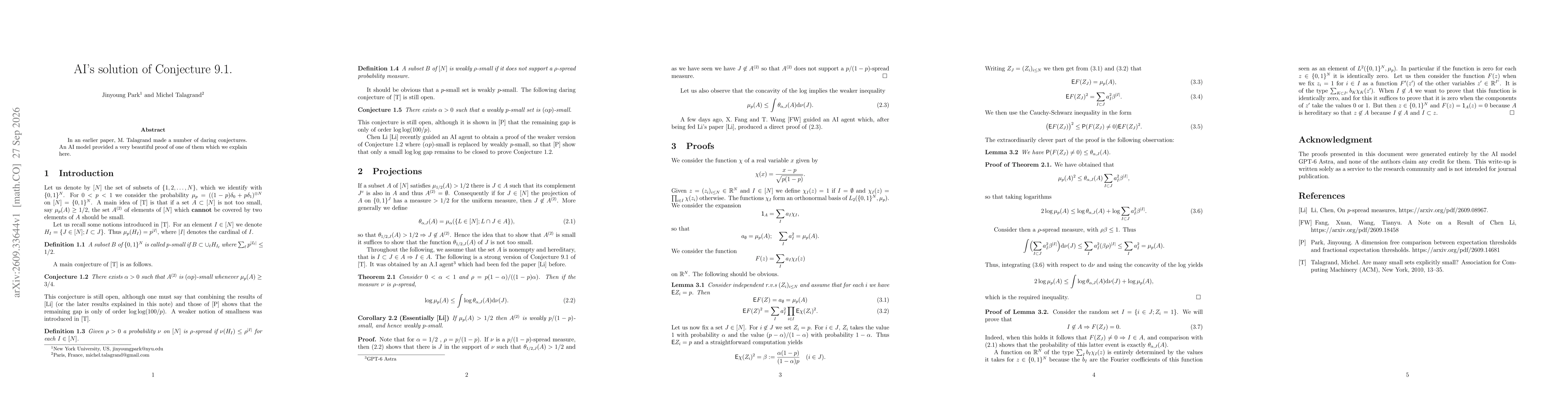 Thumbnail for AI's solution of Conjecture 9.1