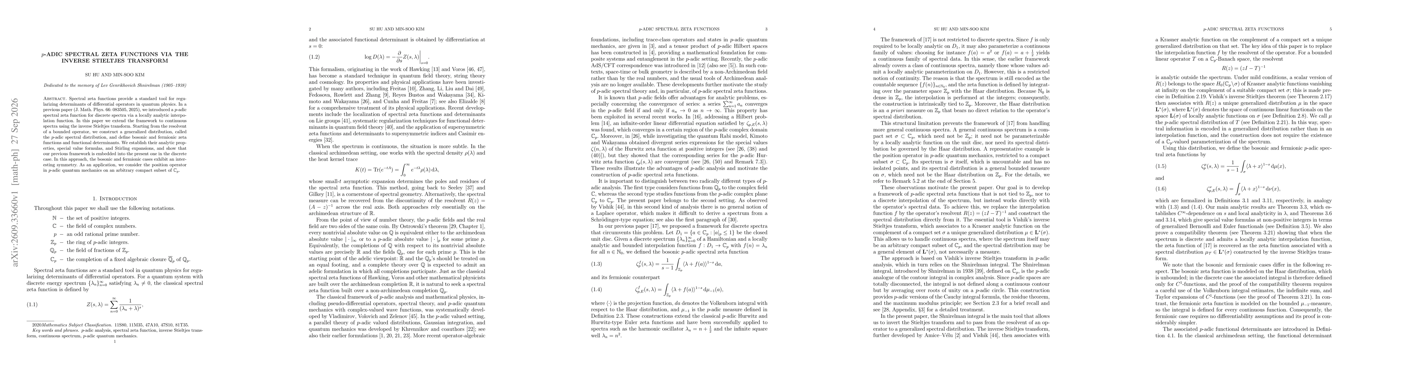 Thumbnail for $p$-adic spectral zeta functions via the inverse Stieltjes transform
