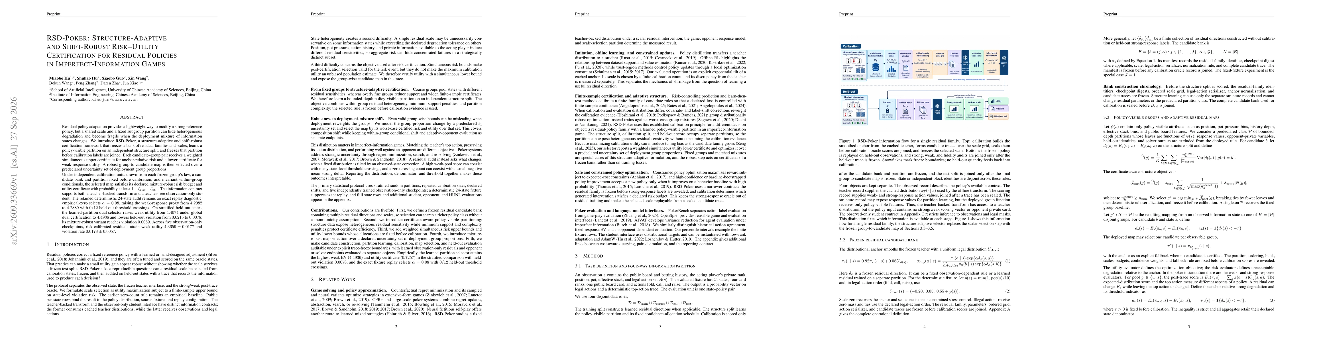 Thumbnail for RSD-Poker: Structure-Adaptive and Shift-Robust Risk-Utility Certification for Residual Policies in Imperfect-Information Games