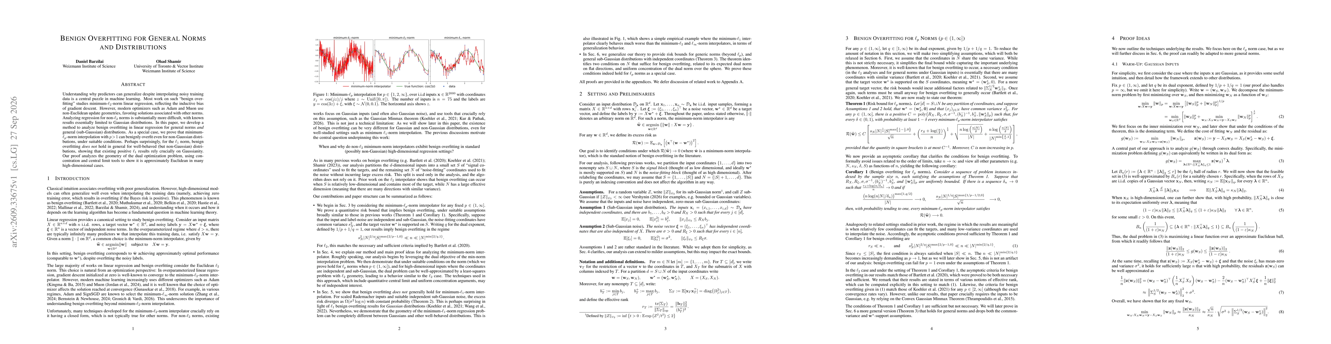 Thumbnail for Benign Overfitting for General Norms and Distributions