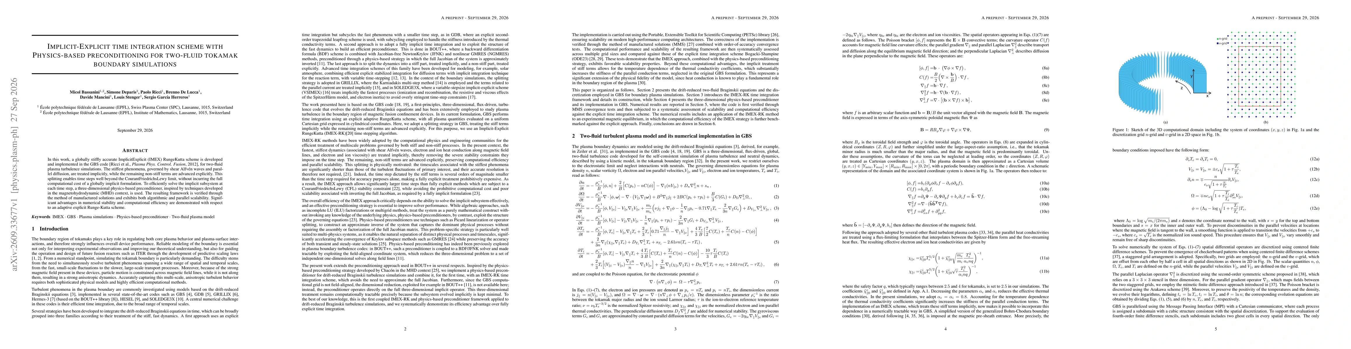 Thumbnail for Implicit-Explicit time integration scheme with Physics-based preconditioning for two-fluid tokamak boundary simulations