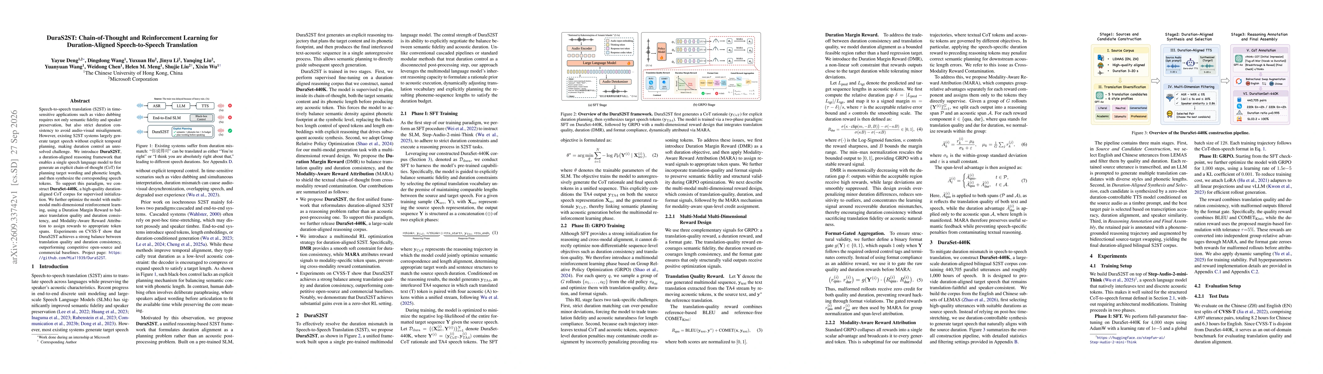 Thumbnail for DuraS2ST: Chain-of-Thought and Reinforcement Learning for Duration-Aligned Speech-to-Speech Translation