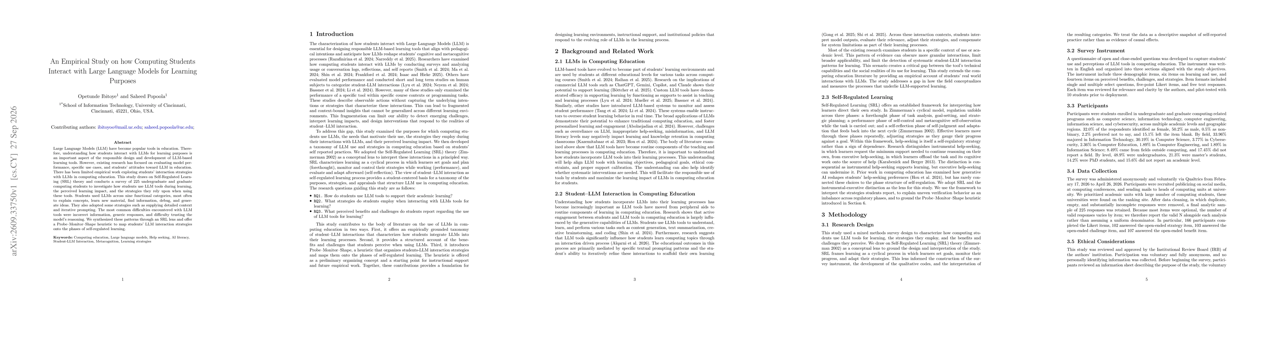 Thumbnail for An Empirical Study on how Computing Students Interact with Large Language Models for Learning Purposes