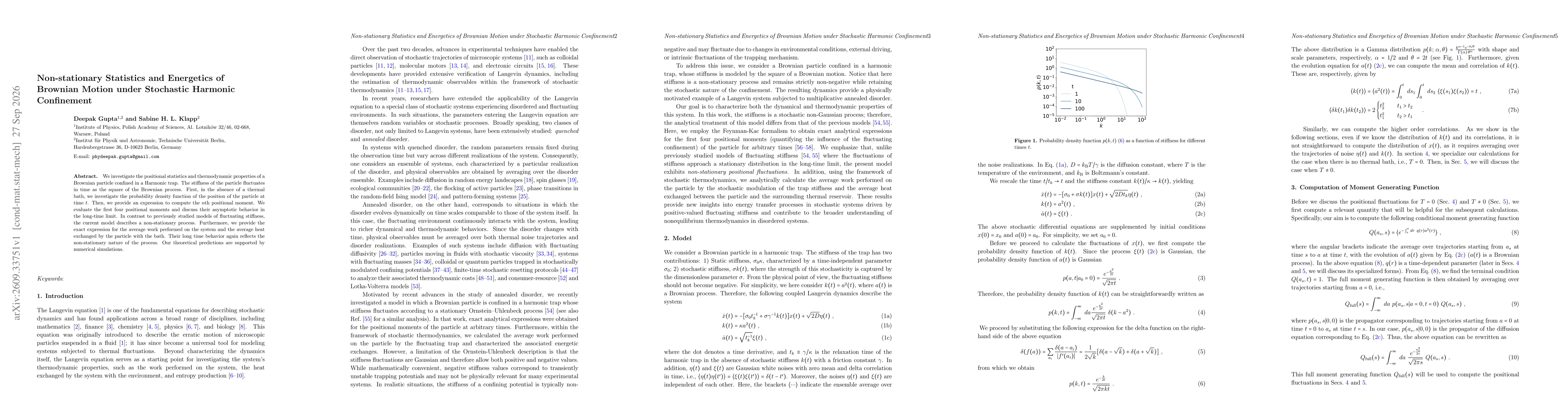 Thumbnail for Non-stationary Statistics and Energetics of Brownian Motion under Stochastic Harmonic Confinement