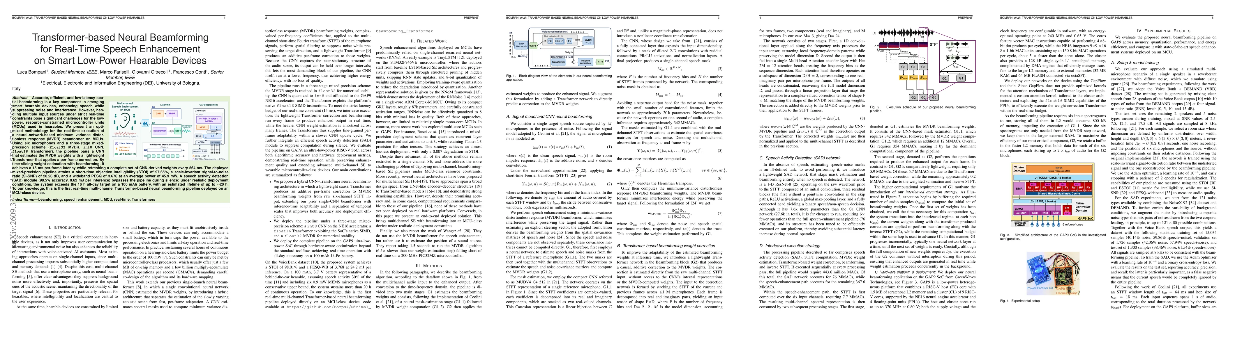 Thumbnail for Transformer-based Neural Beamforming for Real-Time Speech Enhancement on Smart Low-Power Hearable Devices