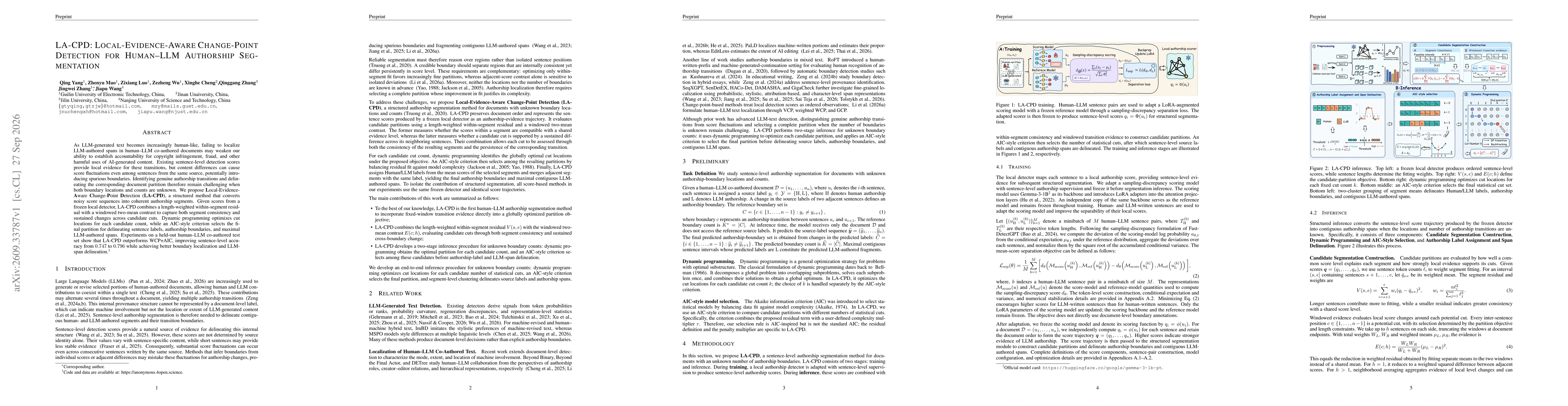Thumbnail for LA-CPD: Local-Evidence-Aware Change-Point Detection for Human-LLM Authorship Segmentation
