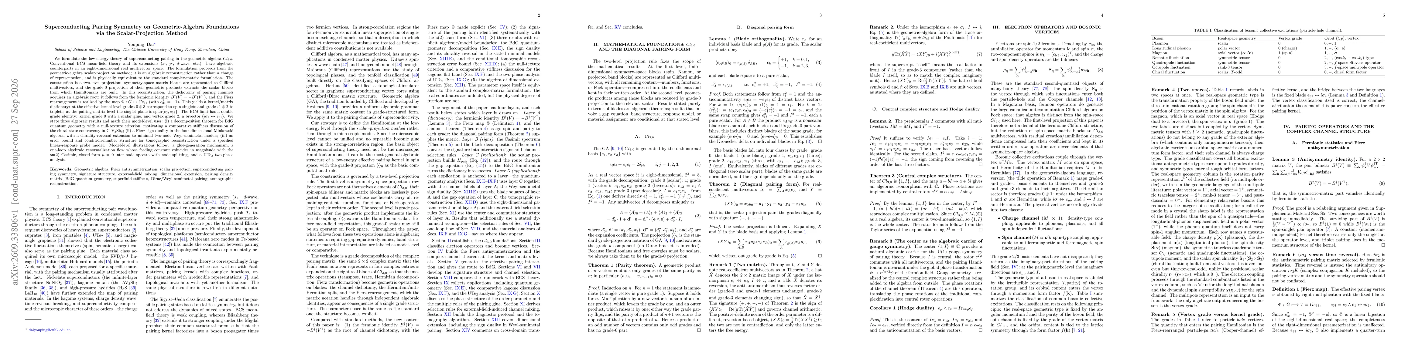 Thumbnail for Superconducting Pairing Symmetry on Geometric-Algebra Foundations via the Scalar-Projection Method