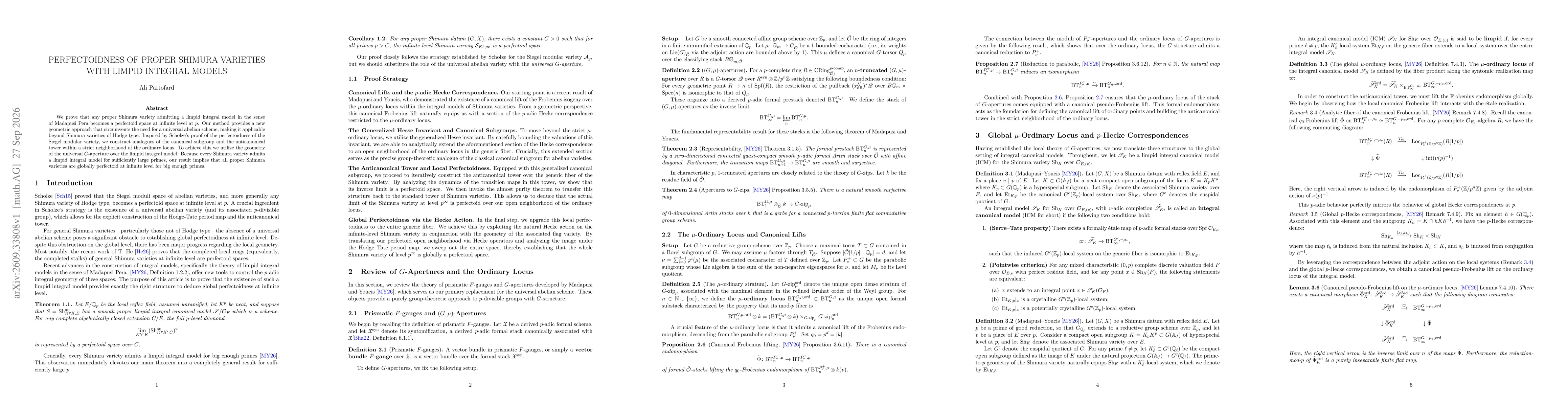 Thumbnail for Perfectoidness of Proper Shimura Varieties With Limpid Integral Models