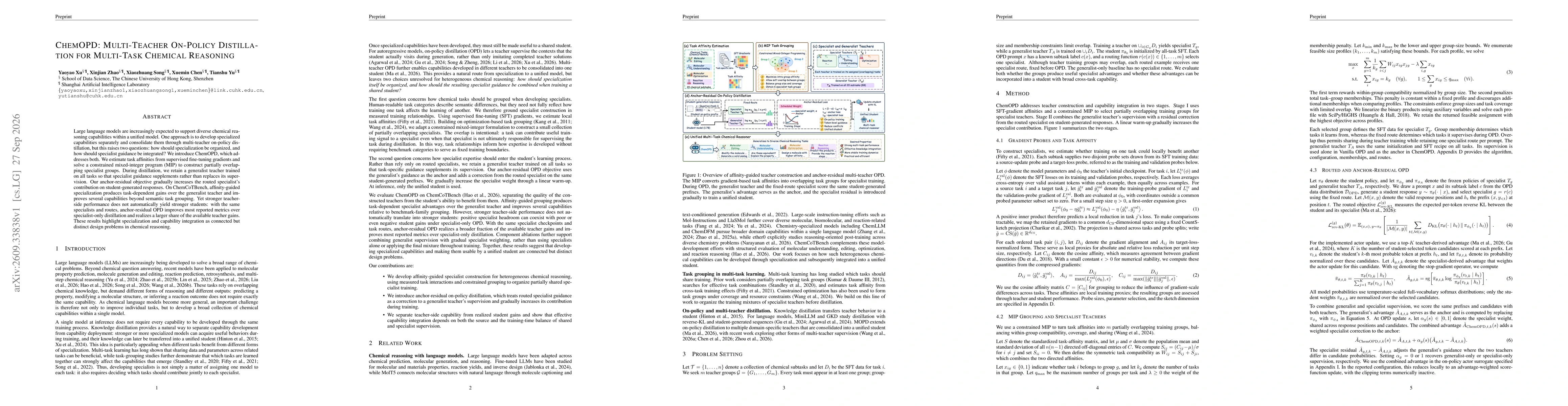 Thumbnail for ChemOPD: Multi-Teacher On-Policy Distillation for Multi-Task Chemical Reasoning