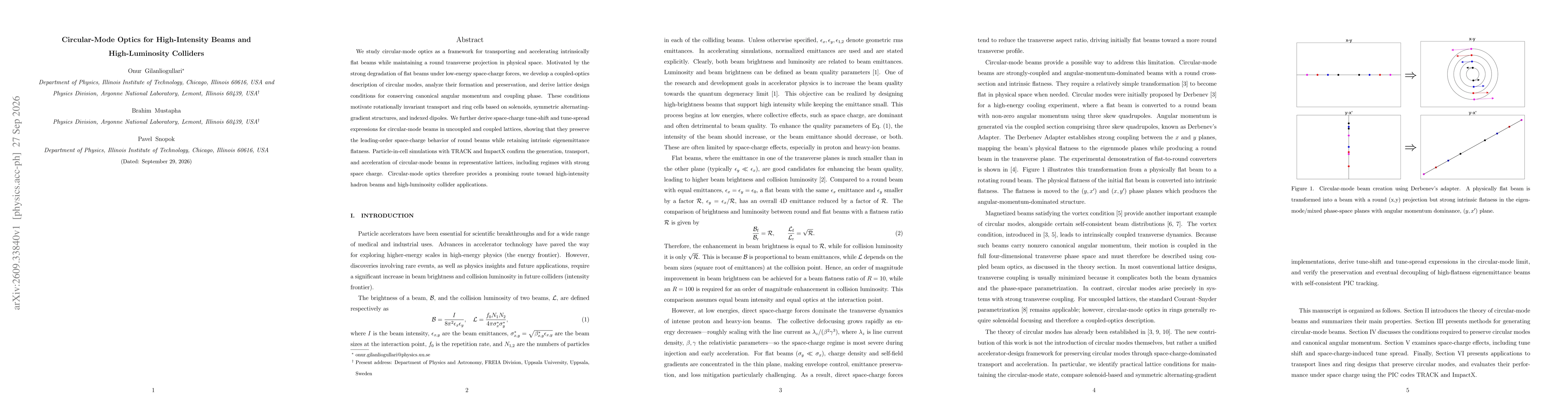 Thumbnail for Circular-Mode Optics for High-Intensity Beams and High-Luminosity Colliders