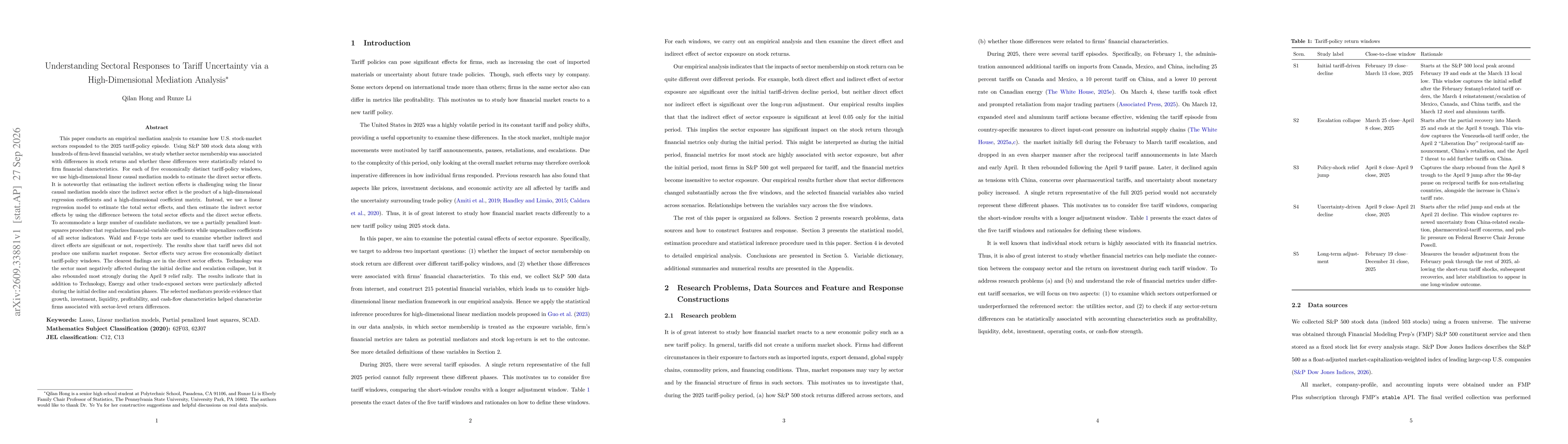 Thumbnail for Understanding Sectoral Responses to Tariff Uncertainty via a High-Dimensional Mediation Analysis