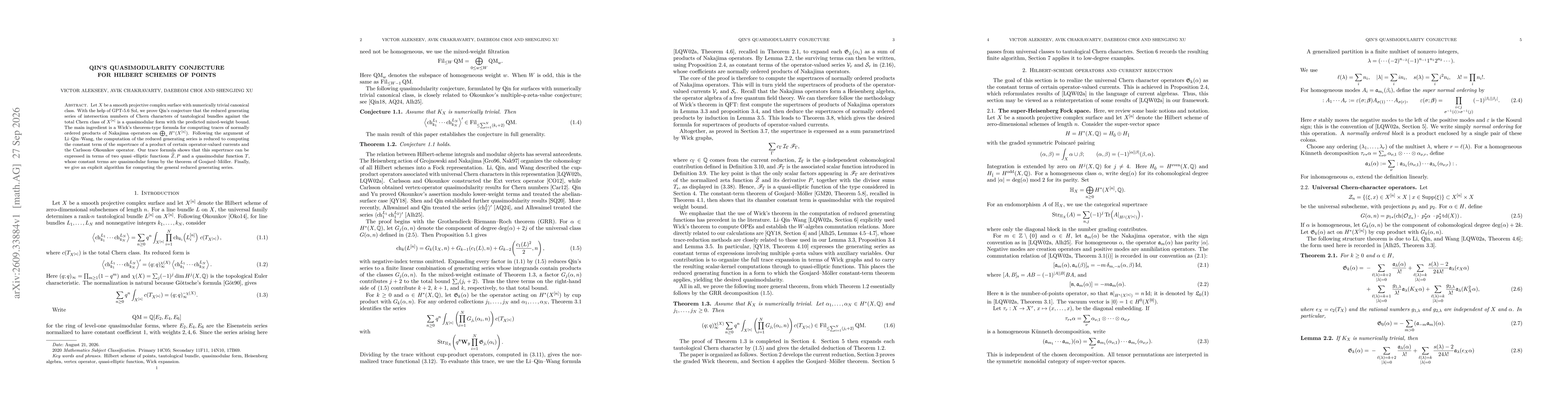 Thumbnail for Qin's quasimodularity conjecture for Hilbert schemes of points