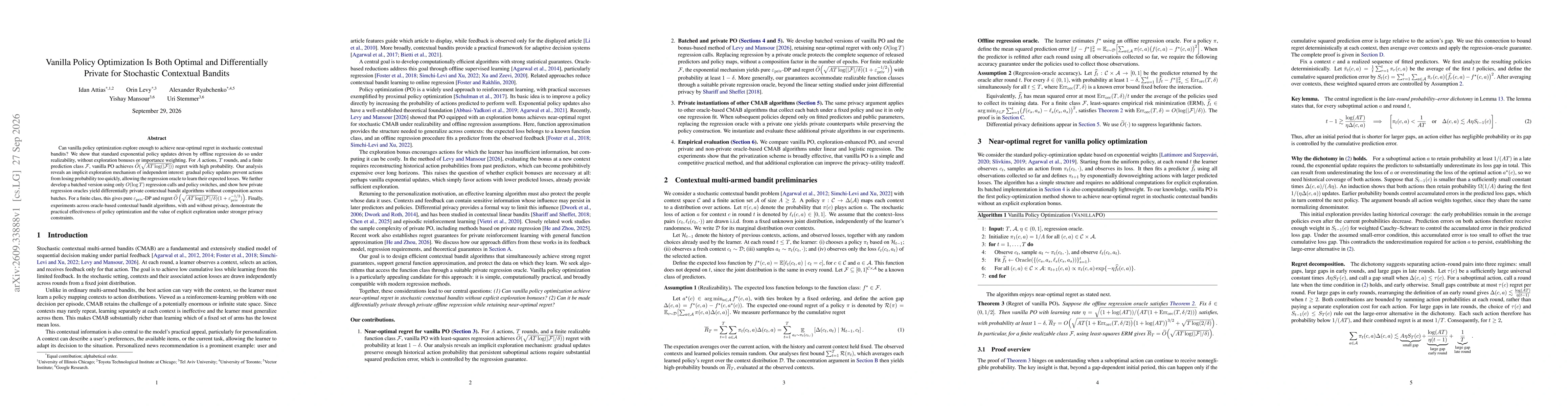 Thumbnail for Vanilla Policy Optimization Is Both Optimal and Differentially Private for Stochastic Contextual Bandits
