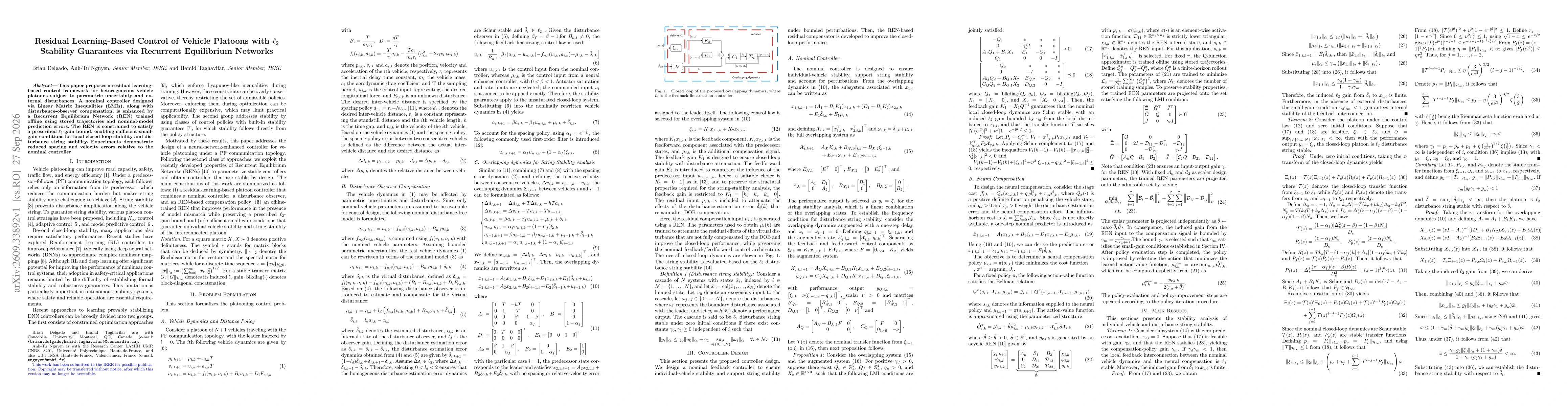 Thumbnail for Residual Learning-Based Control of Vehicle Platoons with $\ell_2$ Stability Guarantees via Recurrent Equilibrium Networks