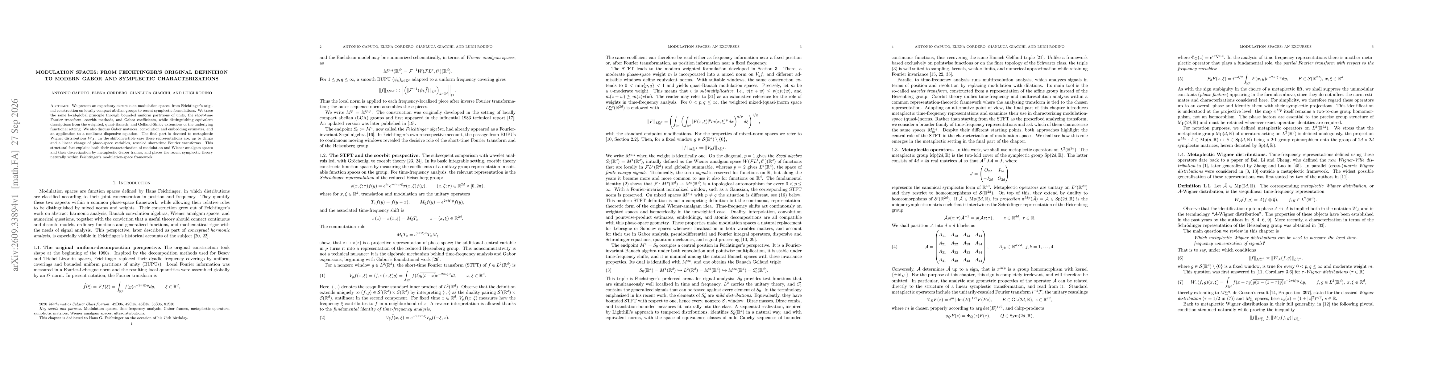 Thumbnail for Modulation spaces: from Feichtinger's original definition to modern Gabor and symplectic characterizations