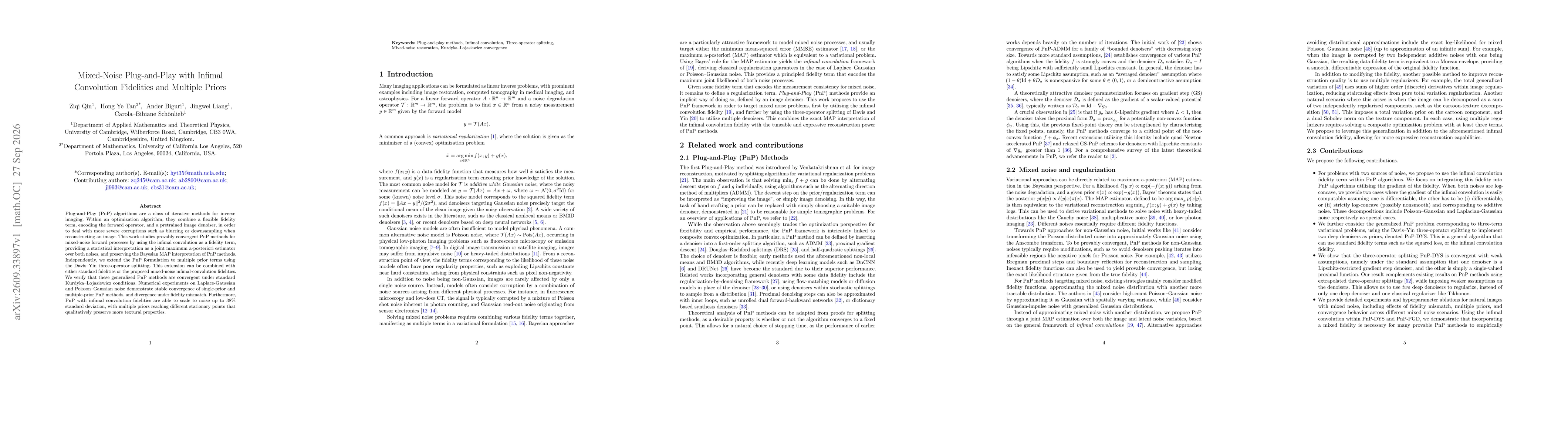 Thumbnail for Mixed-Noise Plug-and-Play with Infimal Convolution Fidelities and Multiple Priors