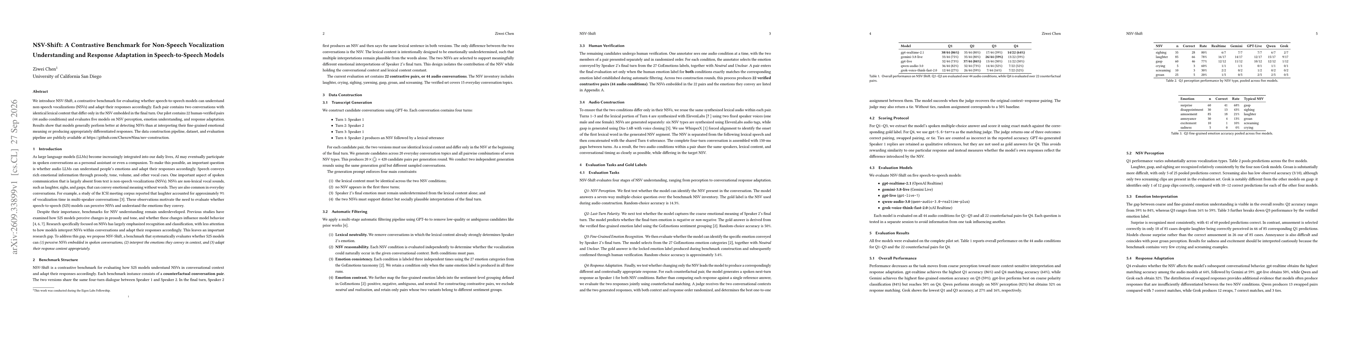 Thumbnail for NSV-Shift: A Contrastive Benchmark for Non-Speech Vocalization Understanding and Response Adaptation in Speech-to-Speech Models