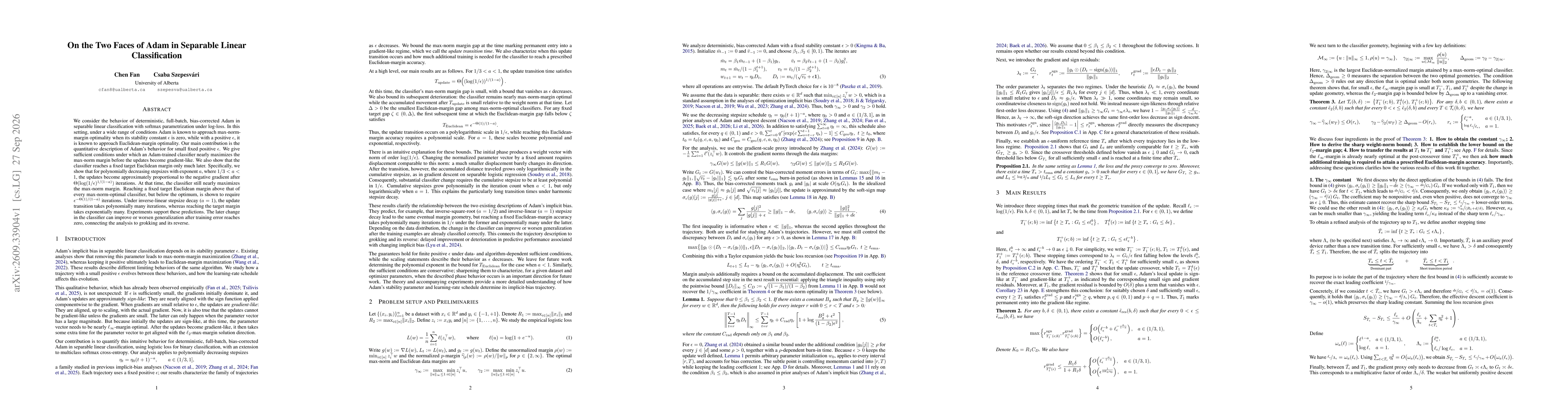 Thumbnail for On the Two Faces of Adam in Separable Linear Classification