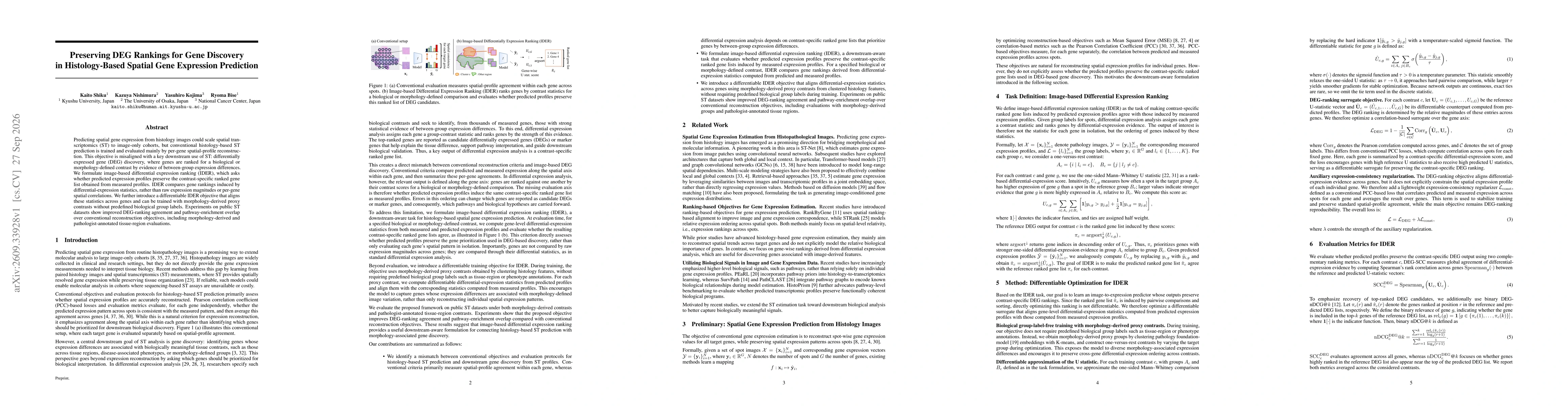 Thumbnail for Preserving DEG Rankings for Gene Discovery in Histology-Based Spatial Gene Expression Prediction