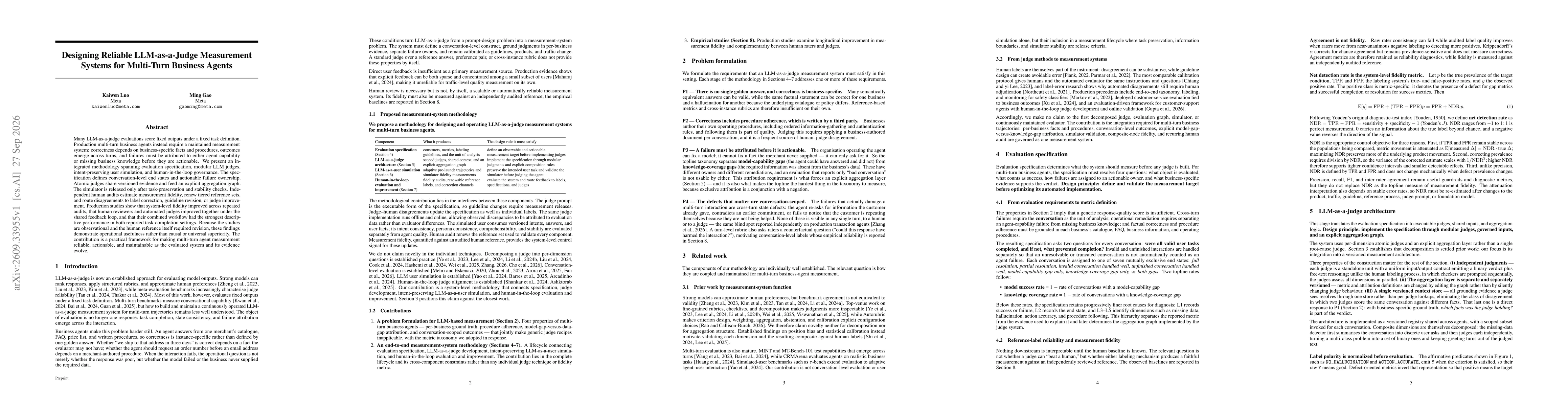 Thumbnail for Designing Reliable LLM-as-a-Judge Measurement Systems for Multi-Turn Business Agents