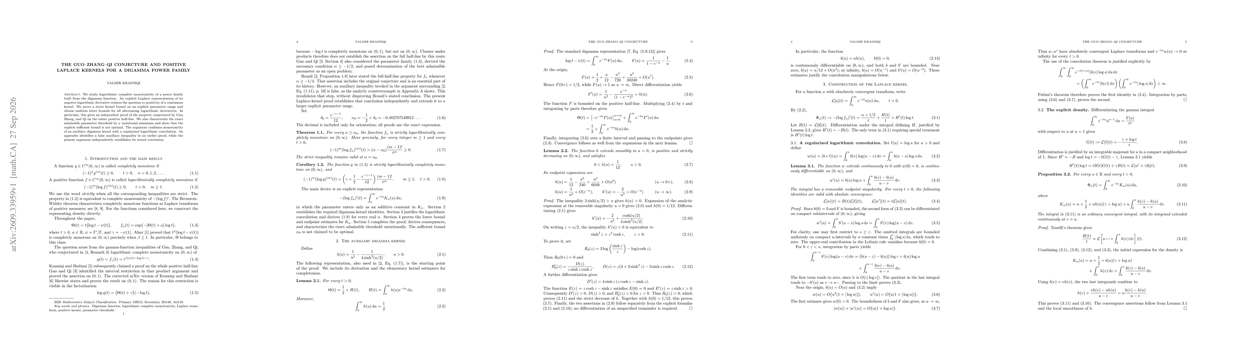 Thumbnail for The Guo-Zhang-Qi conjecture and positive Laplace kernels for a digamma power family