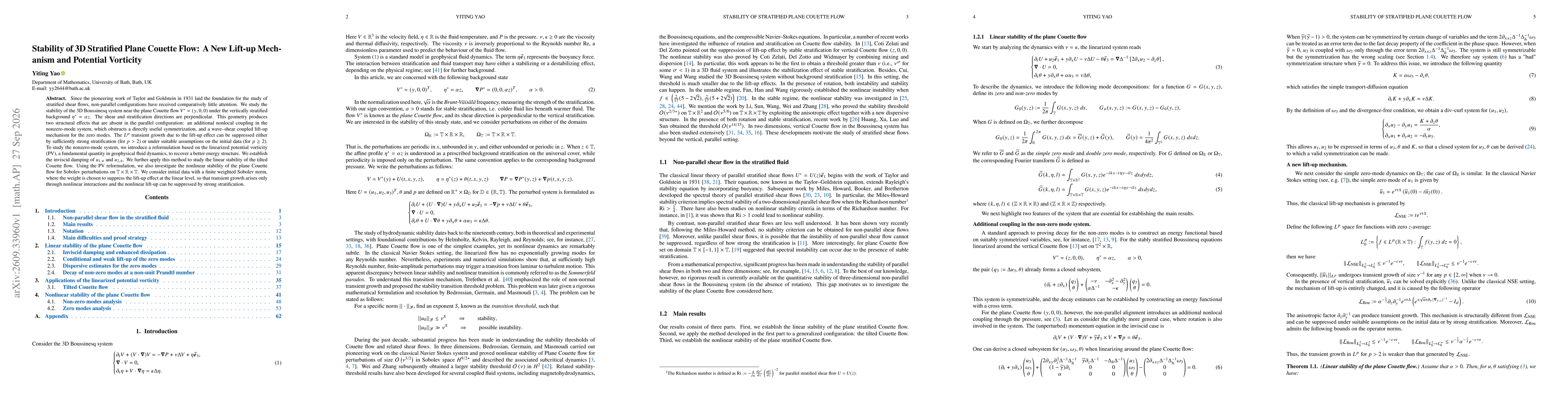 Thumbnail for Stability of 3D Stratified Plane Couette Flow: A New Lift-up Mechanism and Potential Vorticity