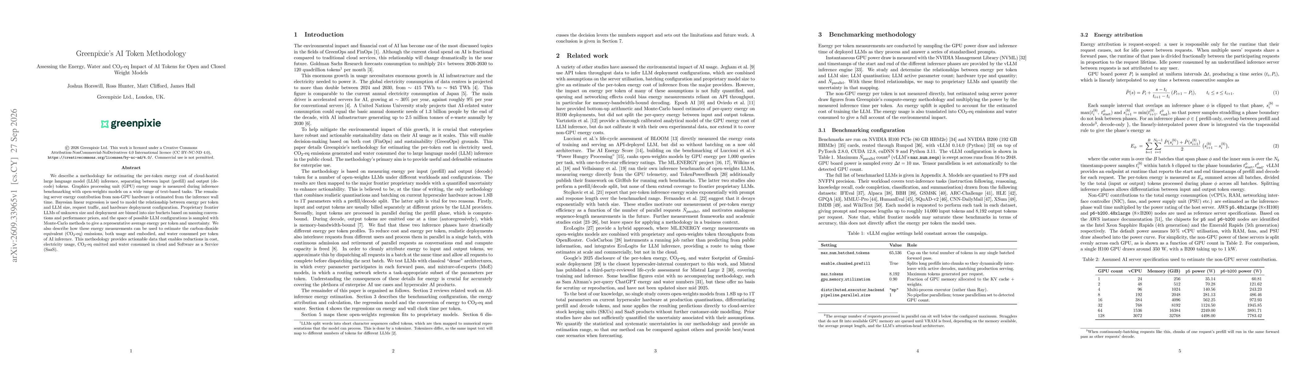 Thumbnail for Greenpixie's AI Token Methodology: Assessing the Energy, Water and $\mathrm{CO_2\text{-}eq}$ Impact of AI Tokens for Open and Closed Weight Models