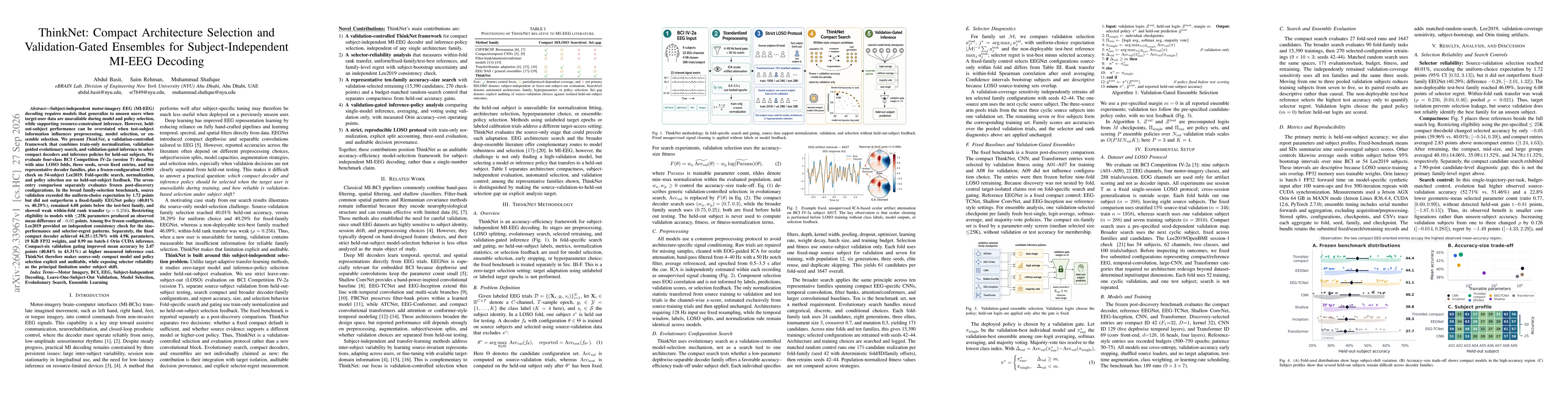 Thumbnail for ThinkNet: Compact Architecture Selection and Validation-Gated Ensembles for Subject-Independent MI-EEG Decoding