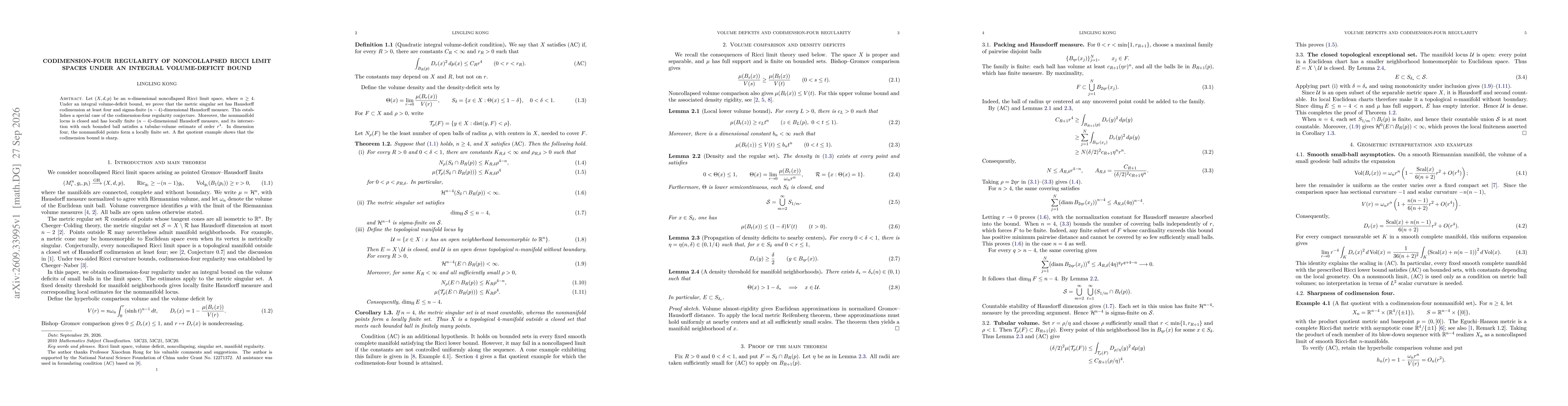 Thumbnail for Codimension-four regularity of noncollapsed Ricci limit spaces under an integral volume-deficit bound