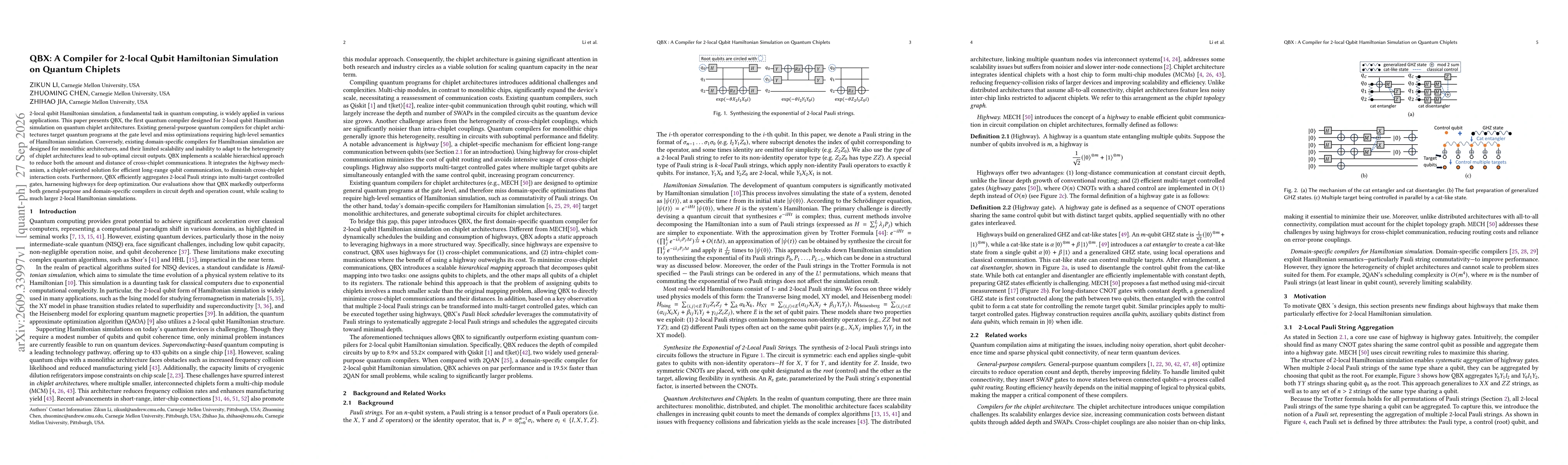 Thumbnail for QBX: A Compiler for 2-local Qubit Hamiltonian Simulation on Quantum Chiplets