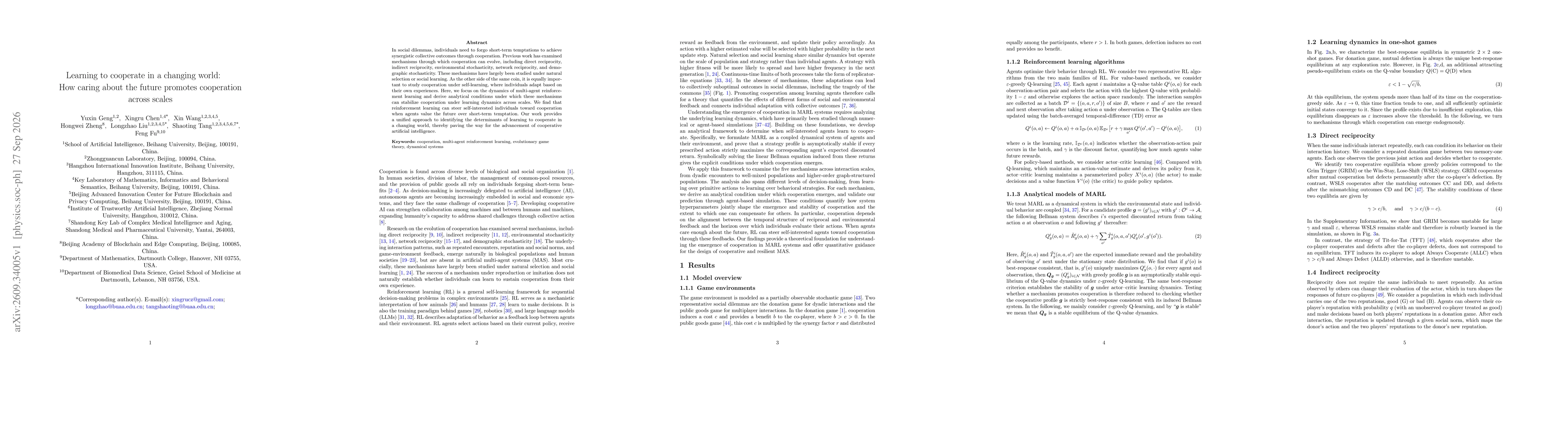 Thumbnail for Learning to cooperate in a changing world: How caring about the future promotes cooperation across scales