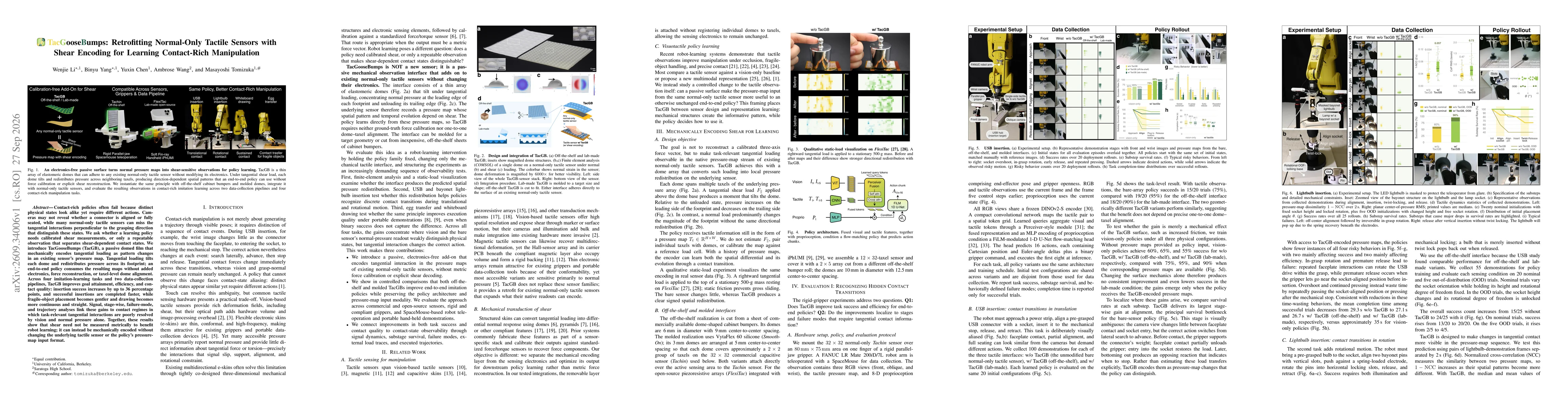 Thumbnail for TacGooseBumps (TacGB): Retrofitting Normal-Only Tactile Sensors with Shear Encoding for Learning Contact-Rich Manipulation