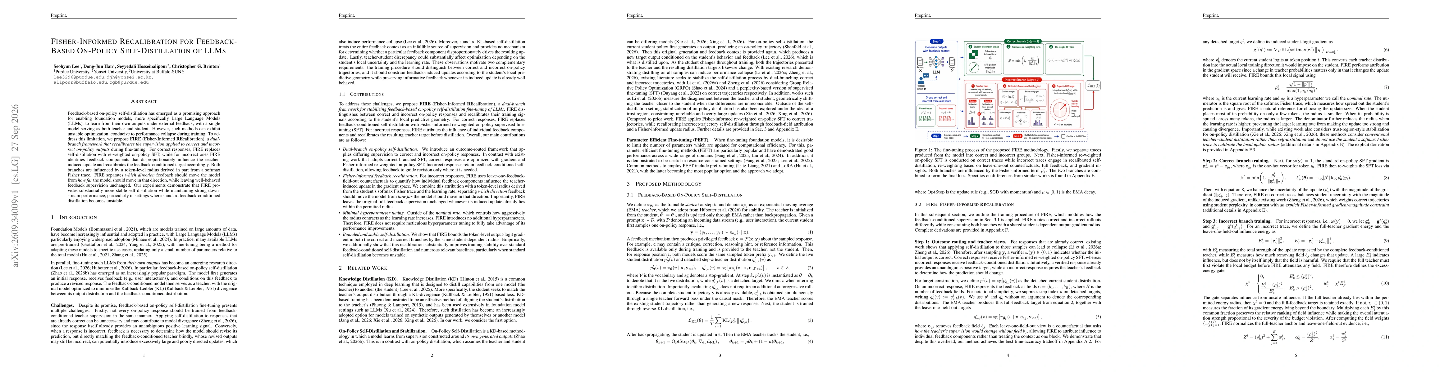 Thumbnail for Fisher-Informed Recalibration for Feedback-Based On-Policy Self-Distillation of LLMs