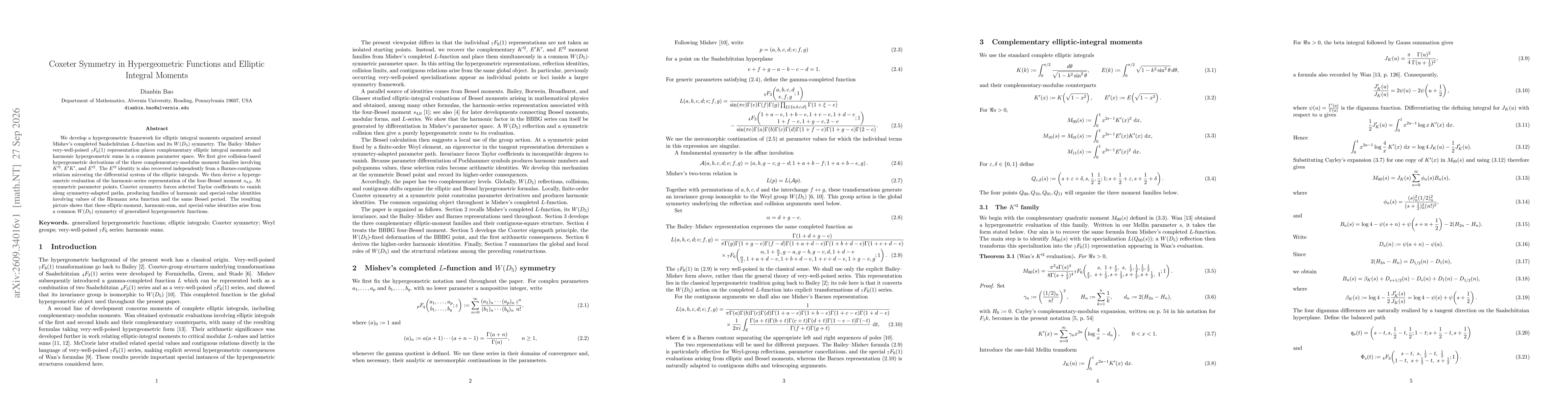 Thumbnail for Coxeter Symmetry in Hypergeometric Functions and Elliptic Integral Moments