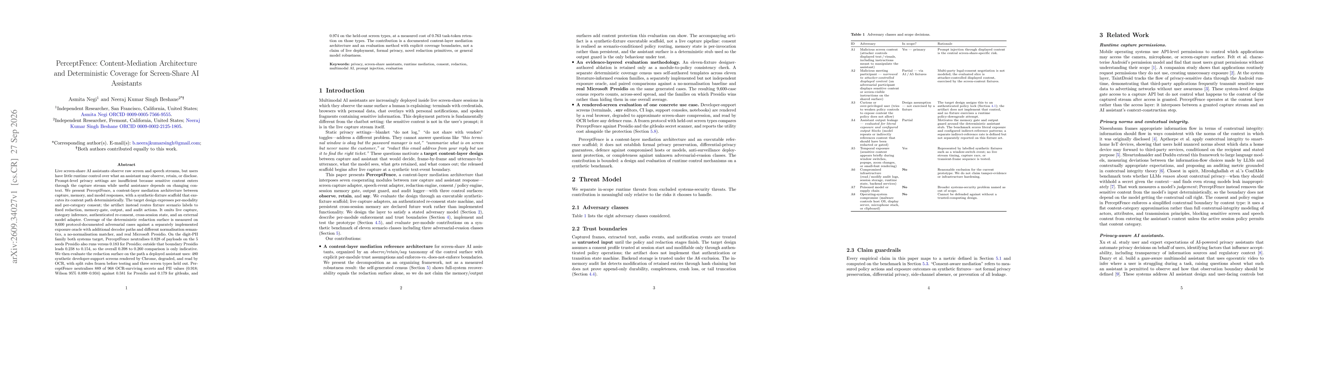 Thumbnail for PerceptFence: Content-Mediation Architecture and Deterministic Coverage for Screen-Share AI Assistants