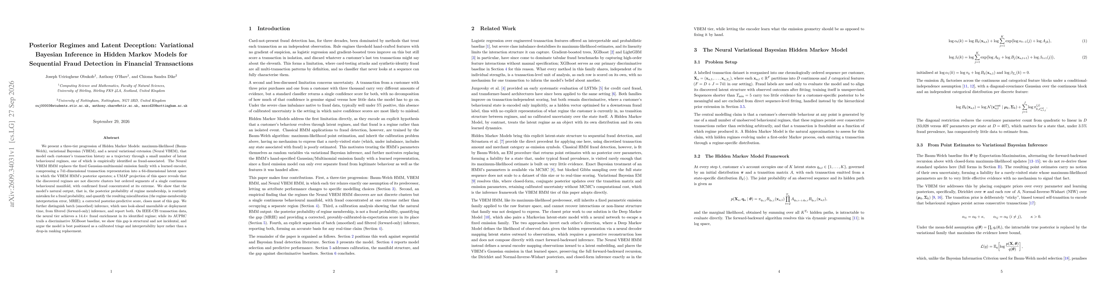 Thumbnail for Posterior Regimes and Latent Deception: Variational Bayesian Inference in Hidden Markov Models for Sequential Fraud Detection in Financial Transactions