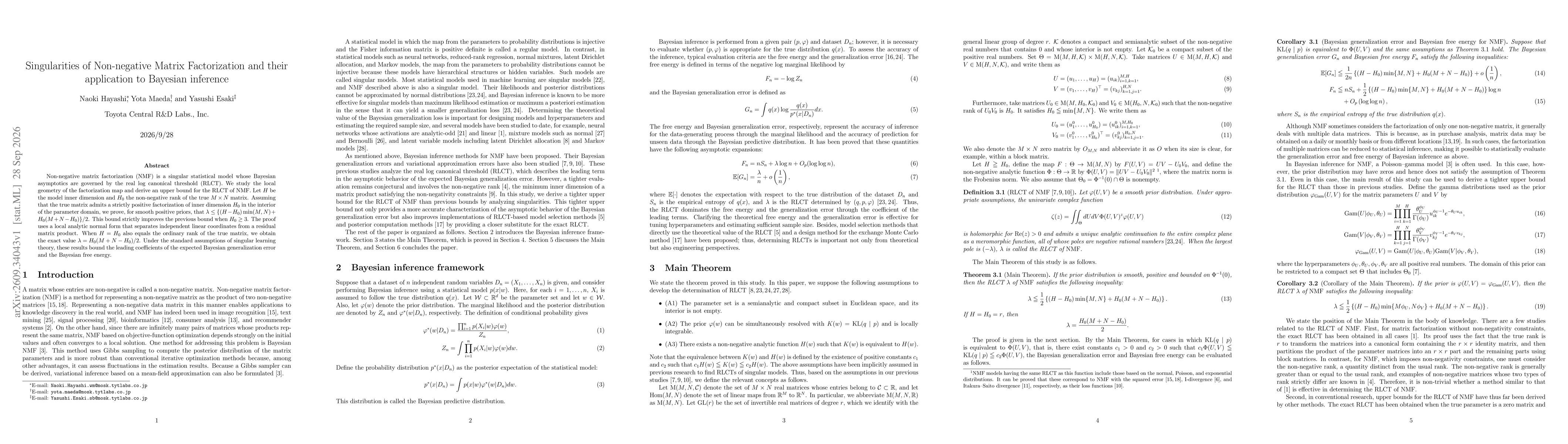 Thumbnail for Singularities of Non-negative Matrix Factorization and their application to Bayesian inference