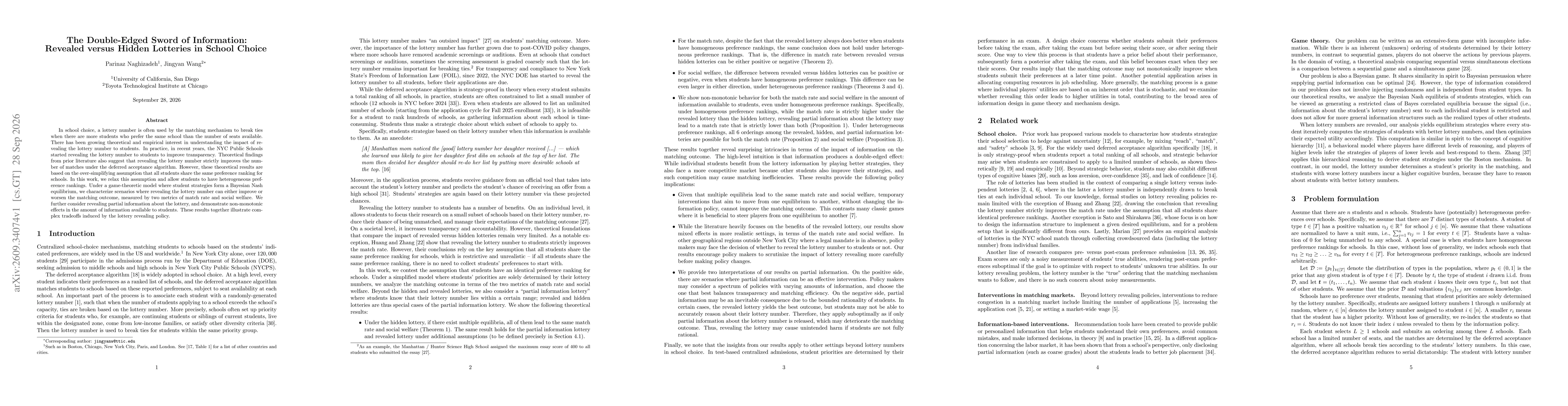 Thumbnail for The Double-Edged Sword of Information: Revealed versus Hidden Lotteries in School Choice