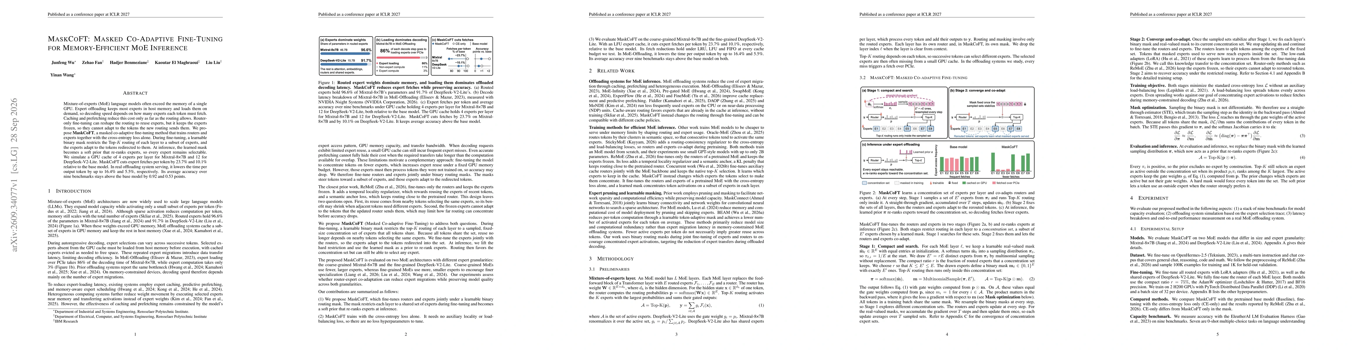 Thumbnail for MaskCoFT: Masked Co-Adaptive Fine-Tuning for Memory-Efficient MoE Inference