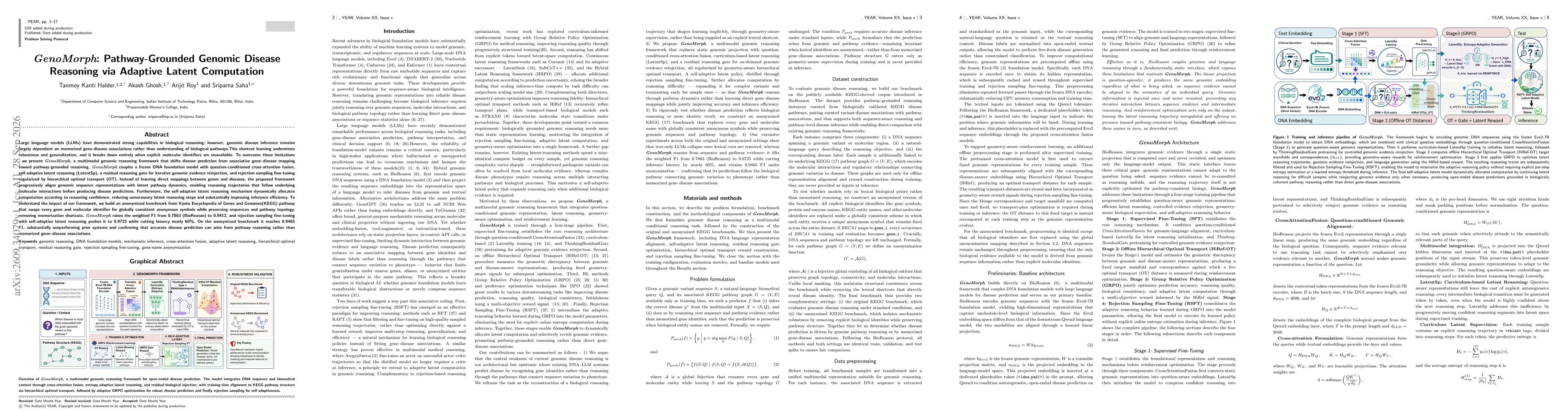Thumbnail for GenoMorph: Pathway-Grounded Genomic Disease Reasoning via Adaptive Latent Computation