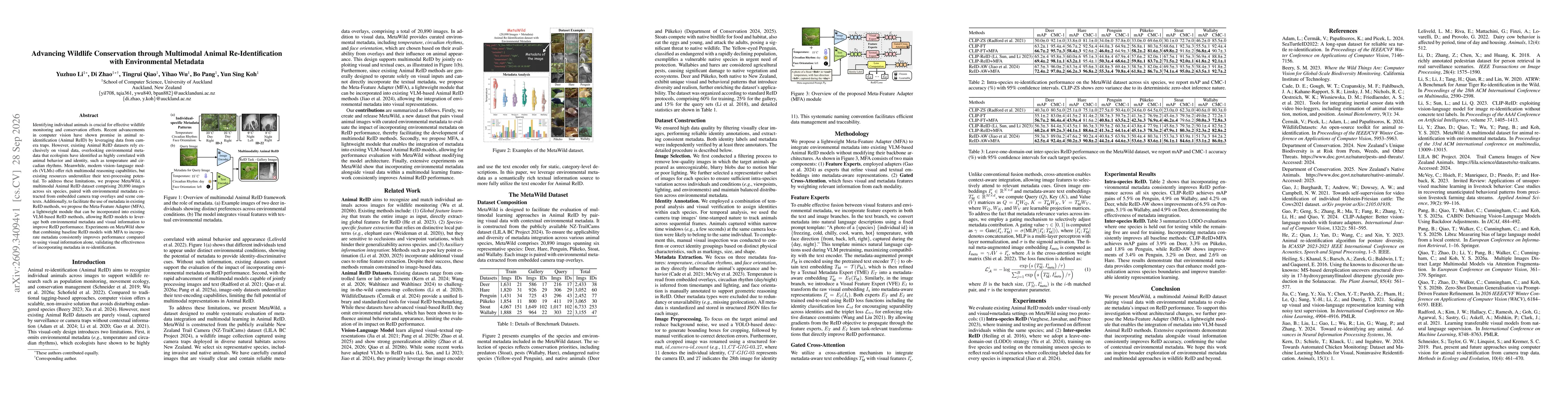 Thumbnail for Advancing Wildlife Conservation through Multimodal Animal Re-Identification with Environmental Metadata