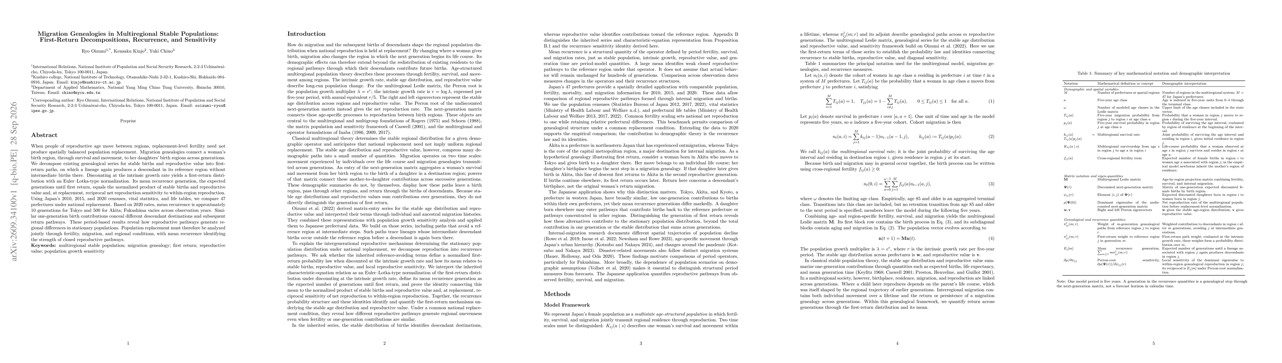 Thumbnail for Migration Genealogies in Multiregional Stable Populations: First-Return Decompositions, Recurrence, and Sensitivity