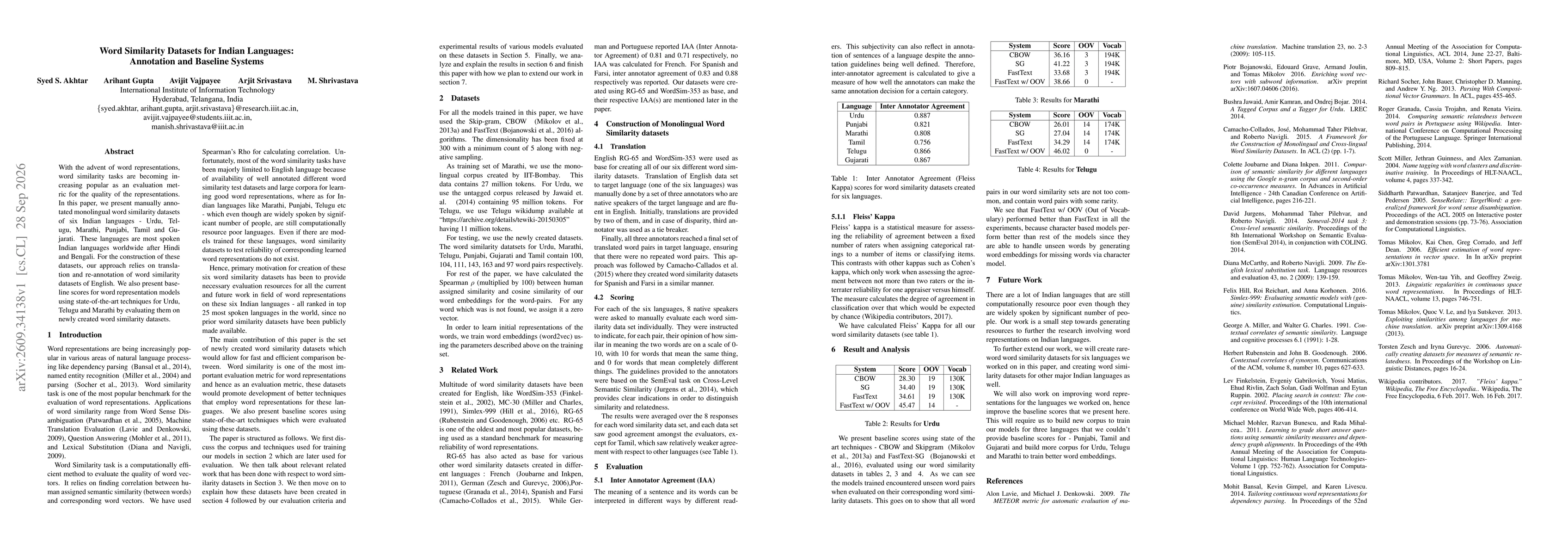 Thumbnail for Word Similarity Datasets for Indian Languages: Annotation and Baseline Systems
