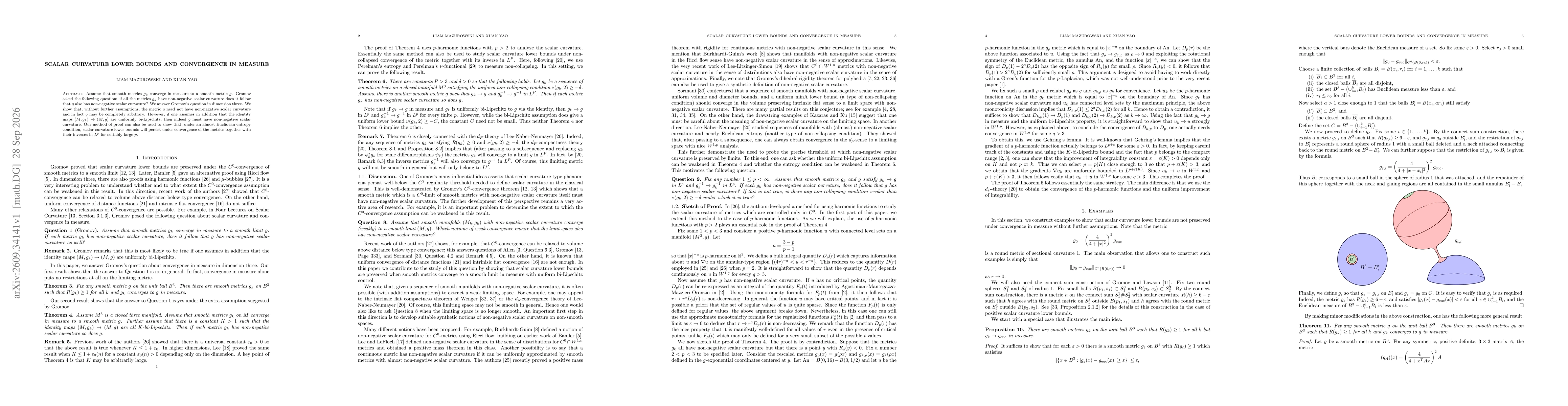 Thumbnail for Scalar Curvature Lower Bounds and Convergence in Measure