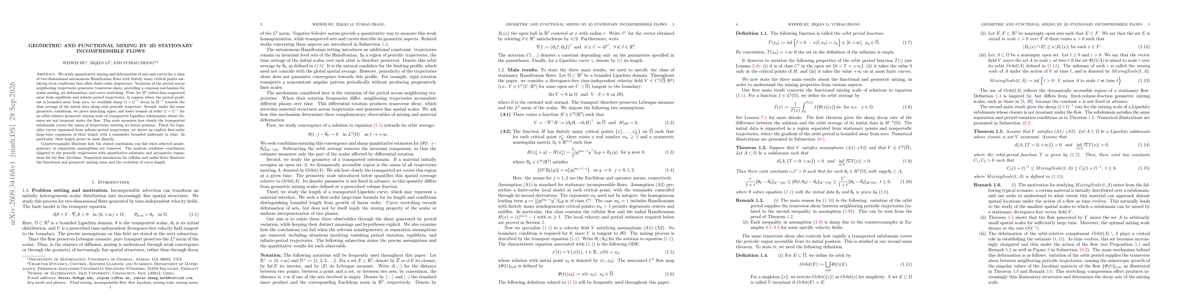 Thumbnail for Geometric and functional mixing by 2D stationary incompressible flows