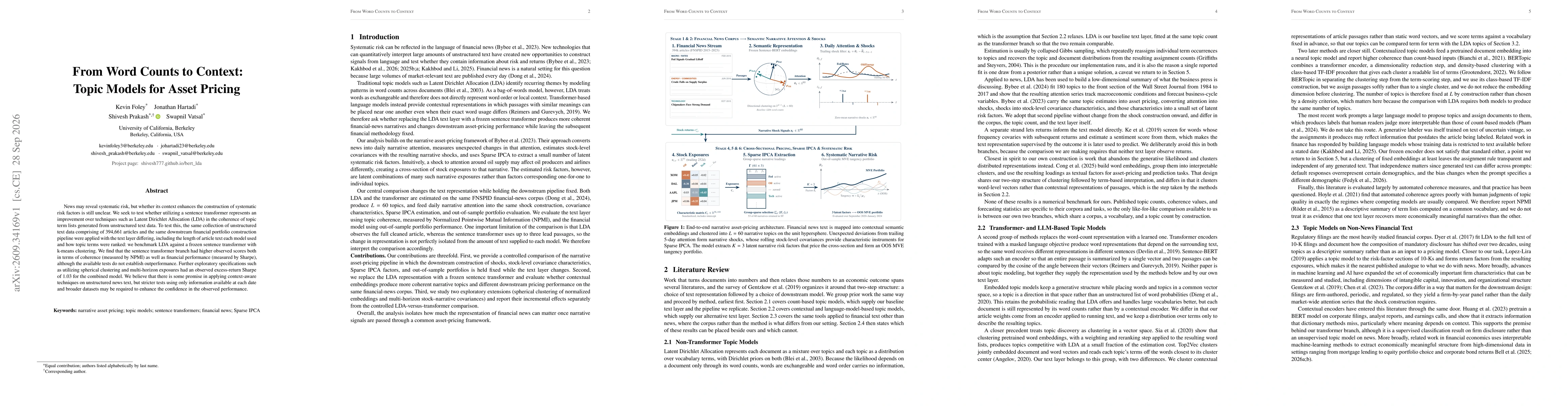Thumbnail for From Word Counts to Context: Topic Models for Asset Pricing