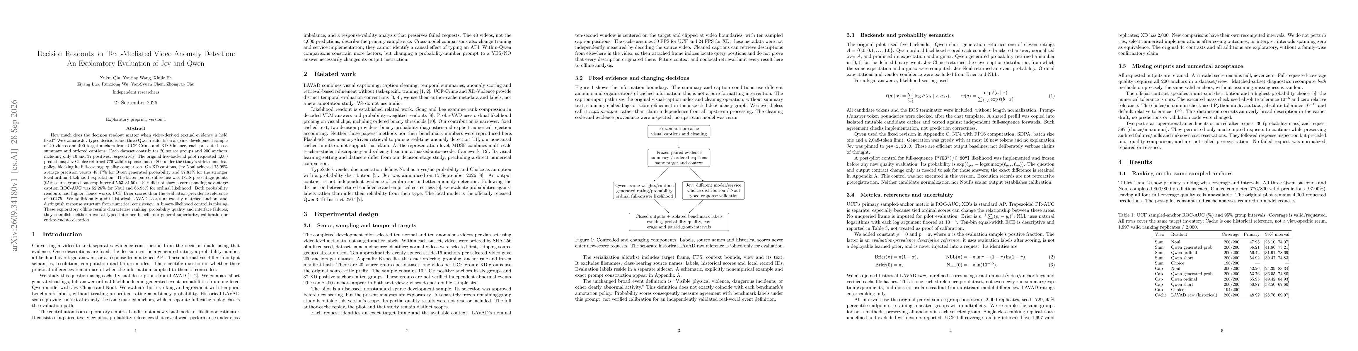 Thumbnail for Decision Readouts for Text-Mediated Video Anomaly Detection: An Exploratory Evaluation of Jev and Qwen
