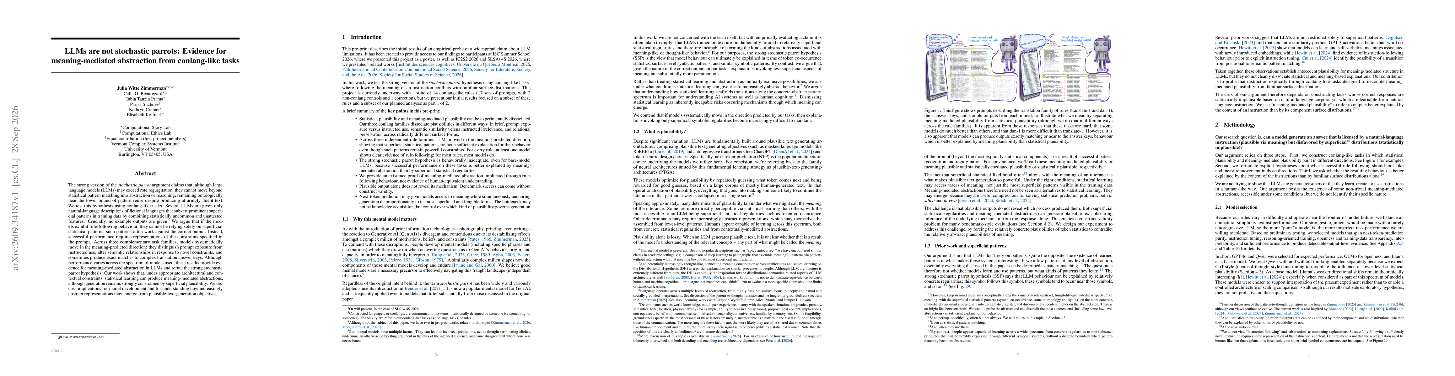 Thumbnail for LLMs are not stochastic parrots: Evidence for meaning-mediated abstraction from conlang-like tasks