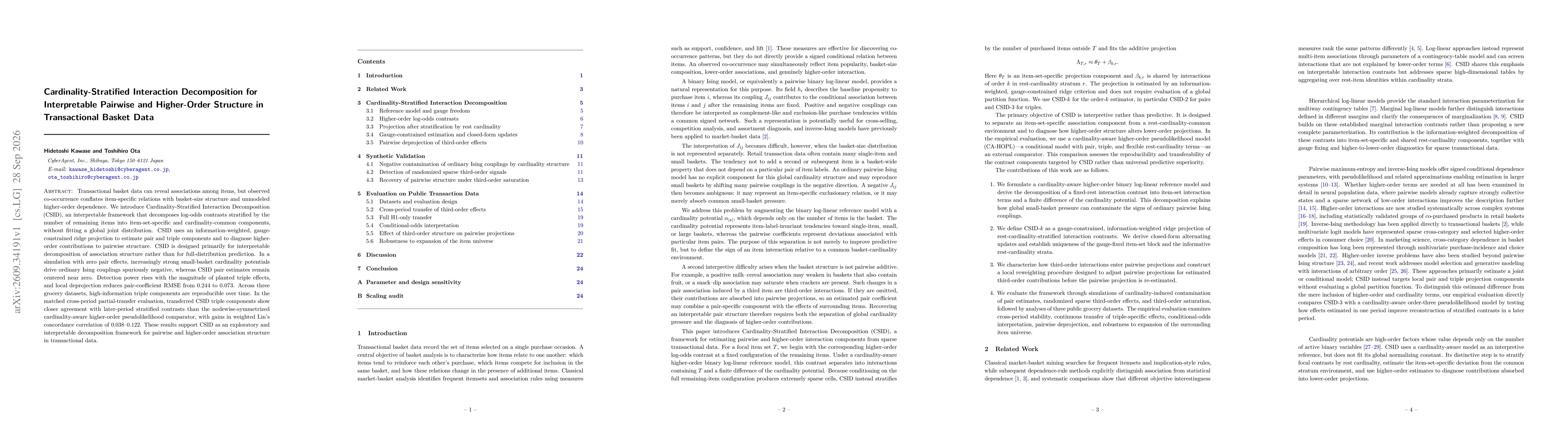 Thumbnail for Cardinality-Stratified Interaction Decomposition for Interpretable Pairwise and Higher-Order Structure in Transactional Basket Data