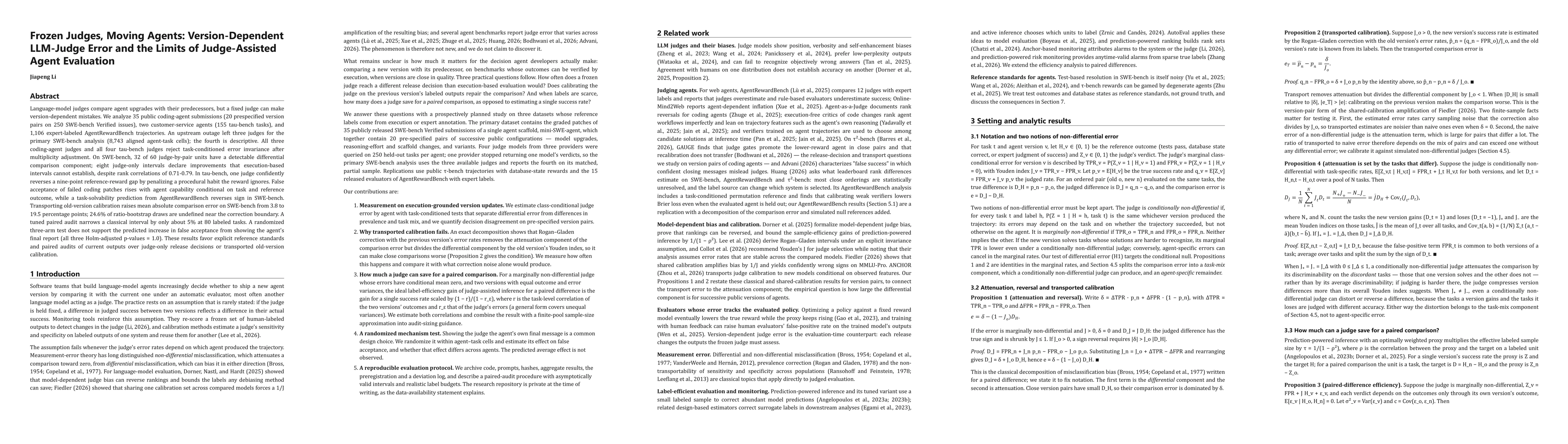 Thumbnail for Frozen Judges, Moving Agents: Version-Dependent LLM-Judge Error and the Limits of Judge-Assisted Agent Evaluation